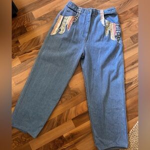 Vtg 90s High-rise Mom Jeans with Embroidered & Beaded Details on the Pockets